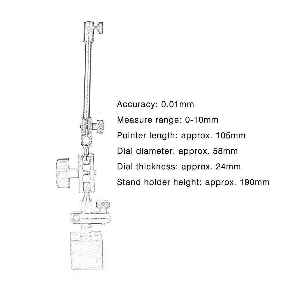 0-10mm Precision Lever Dial Test Indicator With Magnetic Base Holder Stand - UNIQKART