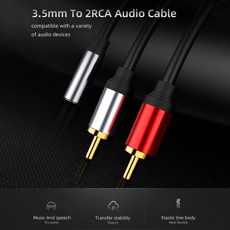 0.3m 3.5mm Female to 2 RCA Male Audio Cable for Speaker Amplifier DVD Player - UNIQKART