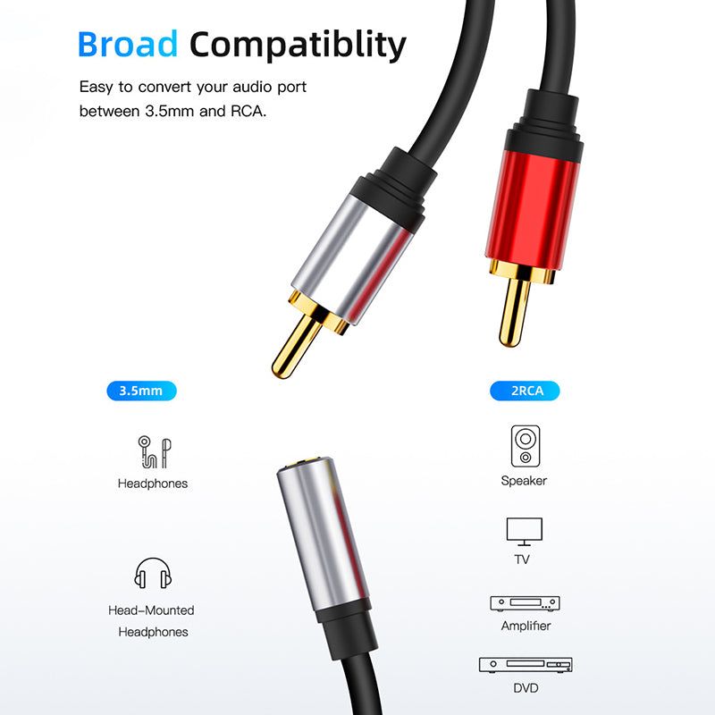 0.3m 3.5mm Female to 2 RCA Male Audio Cable for Speaker Amplifier DVD Player - UNIQKART