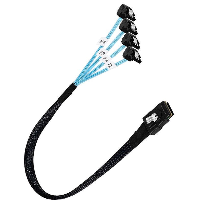 0.5m Mini SAS Adapter Cable SFF-8087 to 4 SATA3.0 7-Pin Hard Drive Data Cable Elbow Plug - UNIQKART