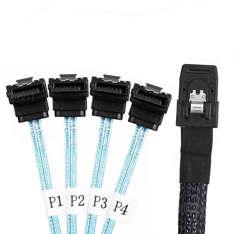 0.5m Mini SAS Adapter Cable SFF-8087 to 4 SATA3.0 7-Pin Hard Drive Data Cable Elbow Plug - UNIQKART