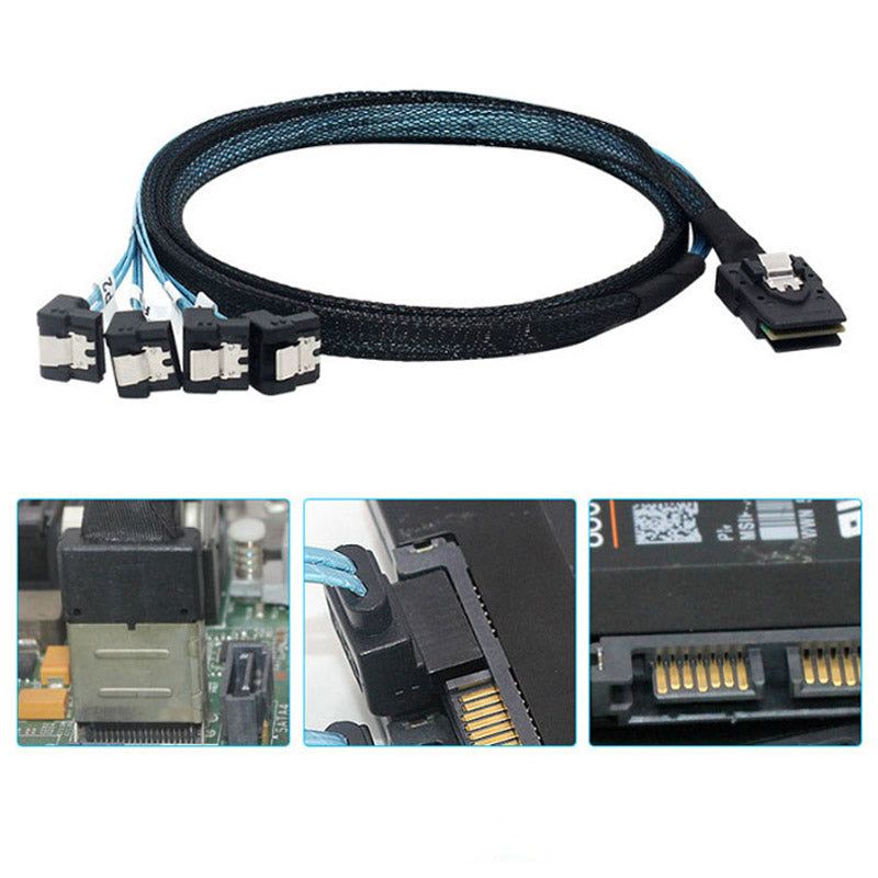 0.5m Mini SAS Adapter Cable SFF-8087 to 4 SATA3.0 7-Pin Hard Drive Data Cable Elbow Plug - UNIQKART