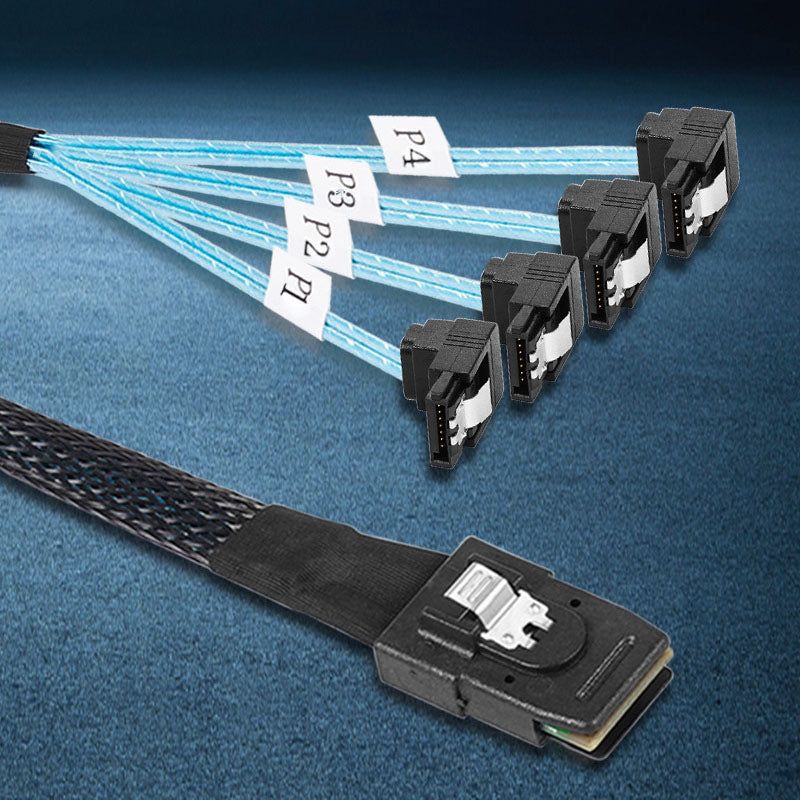 0.5m Mini SAS Adapter Cable SFF-8087 to 4 SATA3.0 7-Pin Hard Drive Data Cable Elbow Plug - UNIQKART