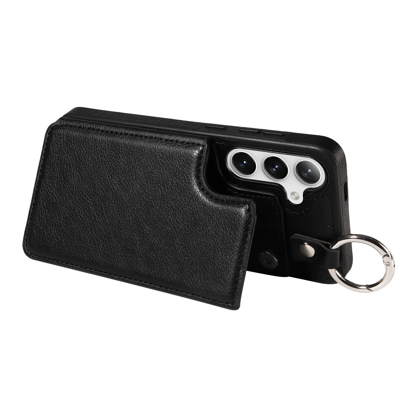 003 For Samsung Galaxy S24 Case Litchi Texture PU Leather Phone Cover with Ring Buckle - Black - UNIQKART