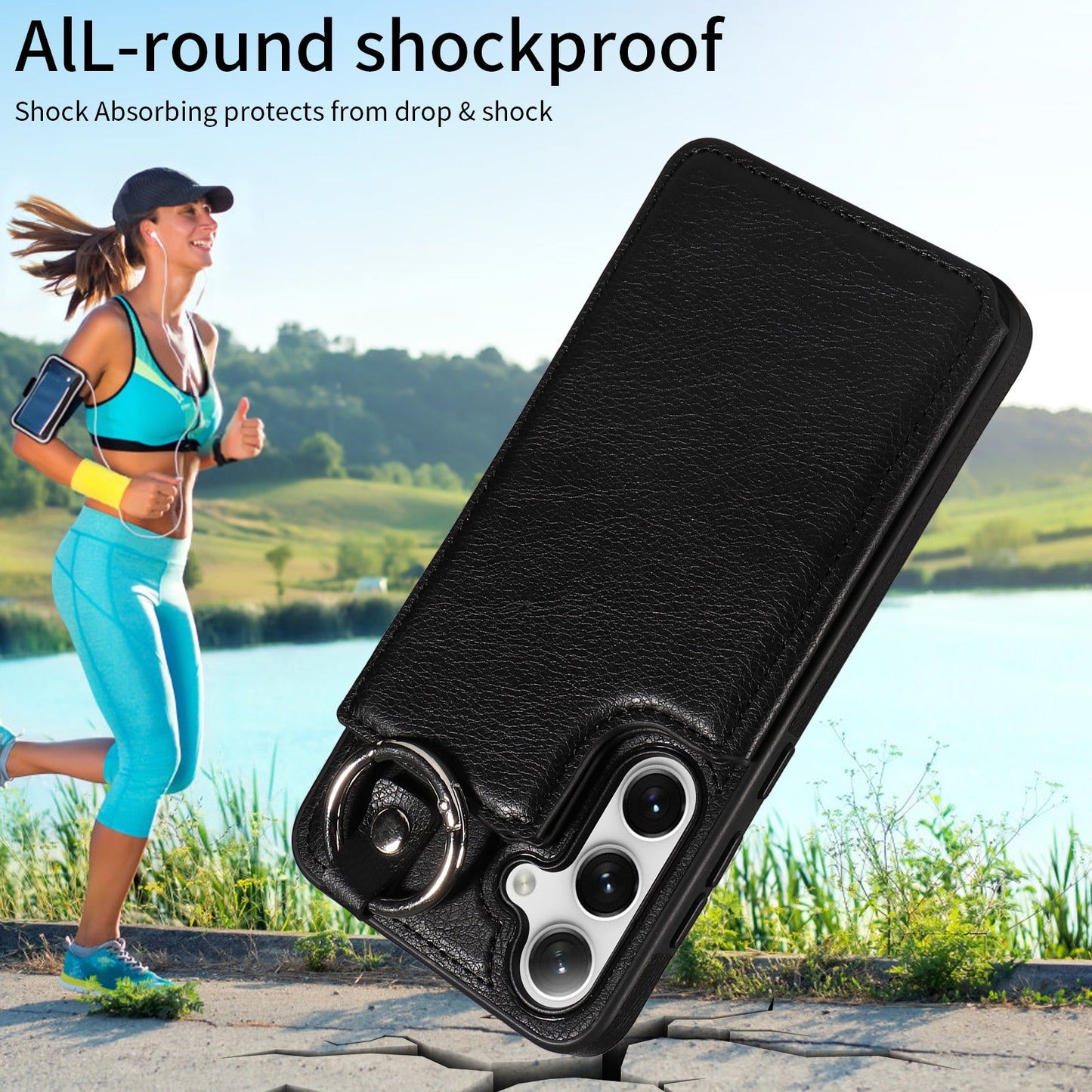 003 For Samsung Galaxy S24 Case Litchi Texture PU Leather Phone Cover with Ring Buckle - Black - UNIQKART