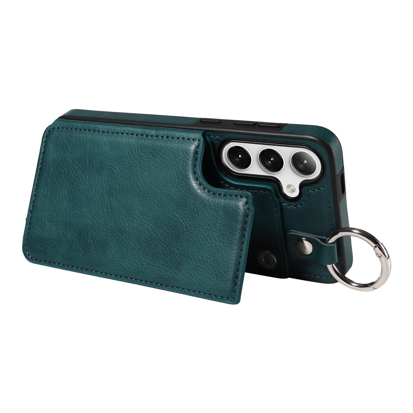 003 For Samsung Galaxy S24 Case Litchi Texture PU Leather Phone Cover with Ring Buckle - Blue Green - UNIQKART