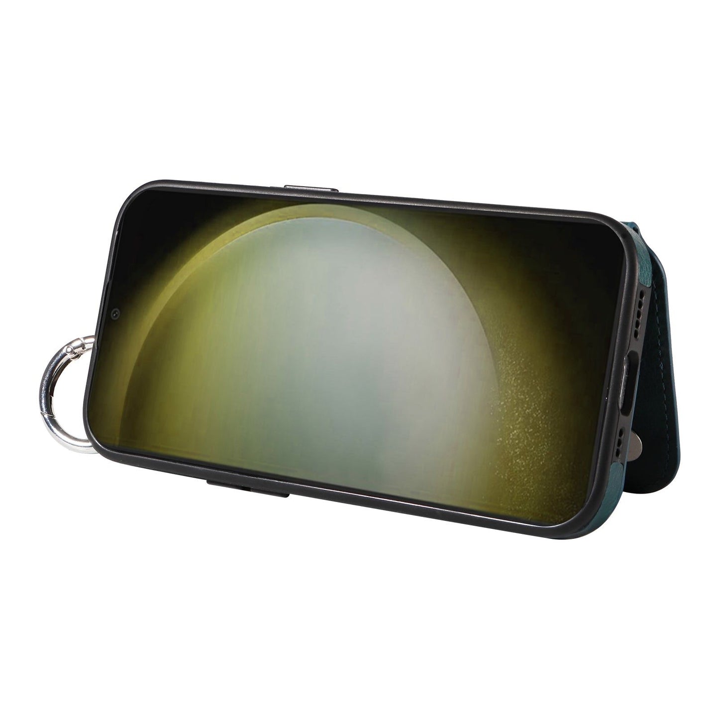 003 For Samsung Galaxy S24 Case Litchi Texture PU Leather Phone Cover with Ring Buckle - Blue Green - UNIQKART