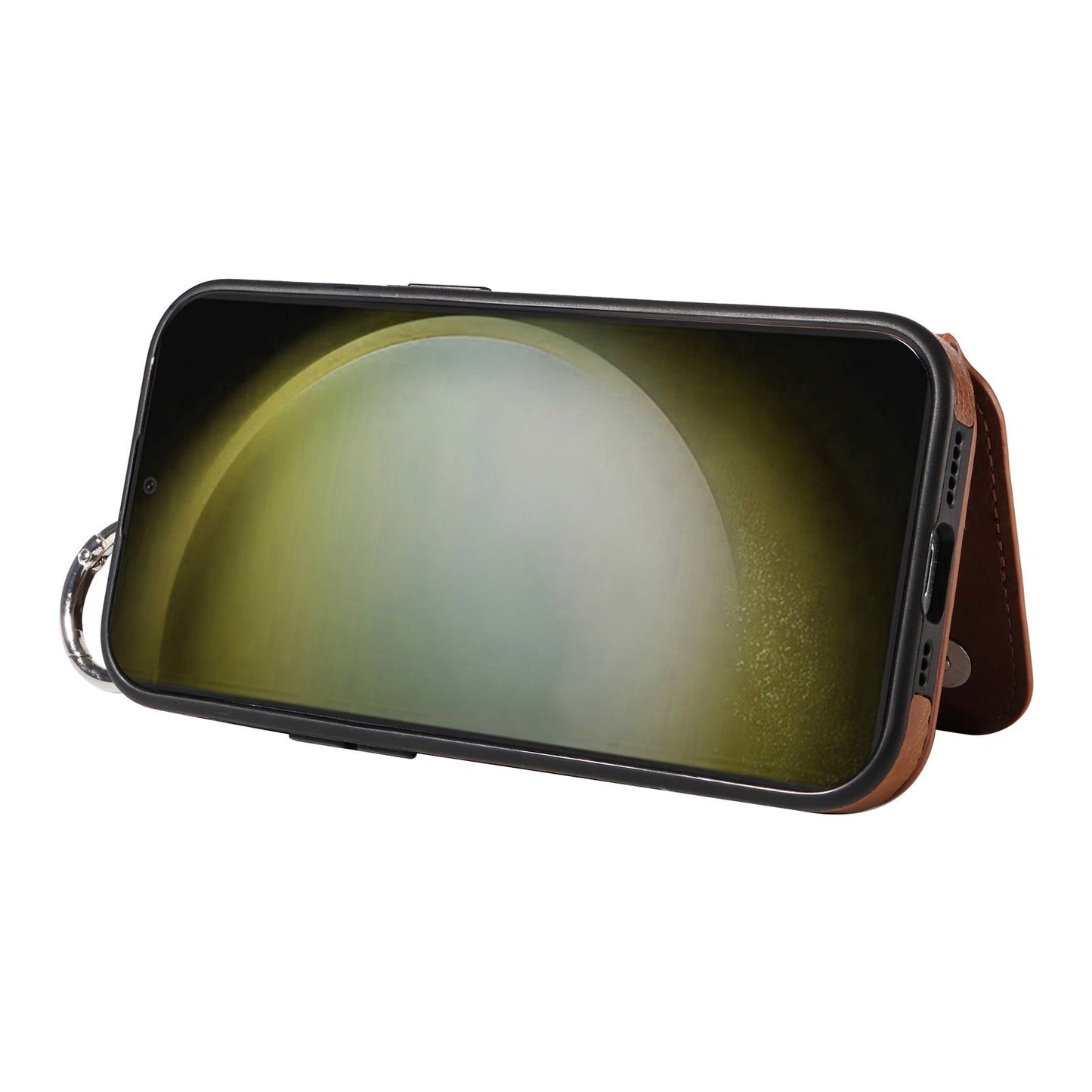 003 For Samsung Galaxy S24 Case Litchi Texture PU Leather Phone Cover with Ring Buckle - Brown - UNIQKART