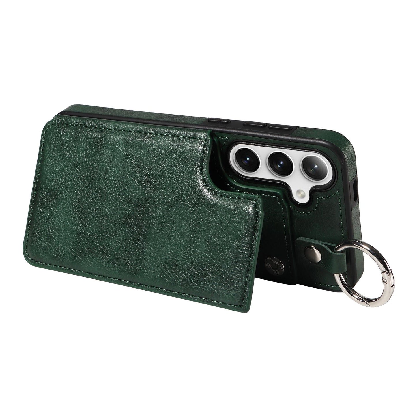 003 For Samsung Galaxy S24 Case Litchi Texture PU Leather Phone Cover with Ring Buckle - Green - UNIQKART