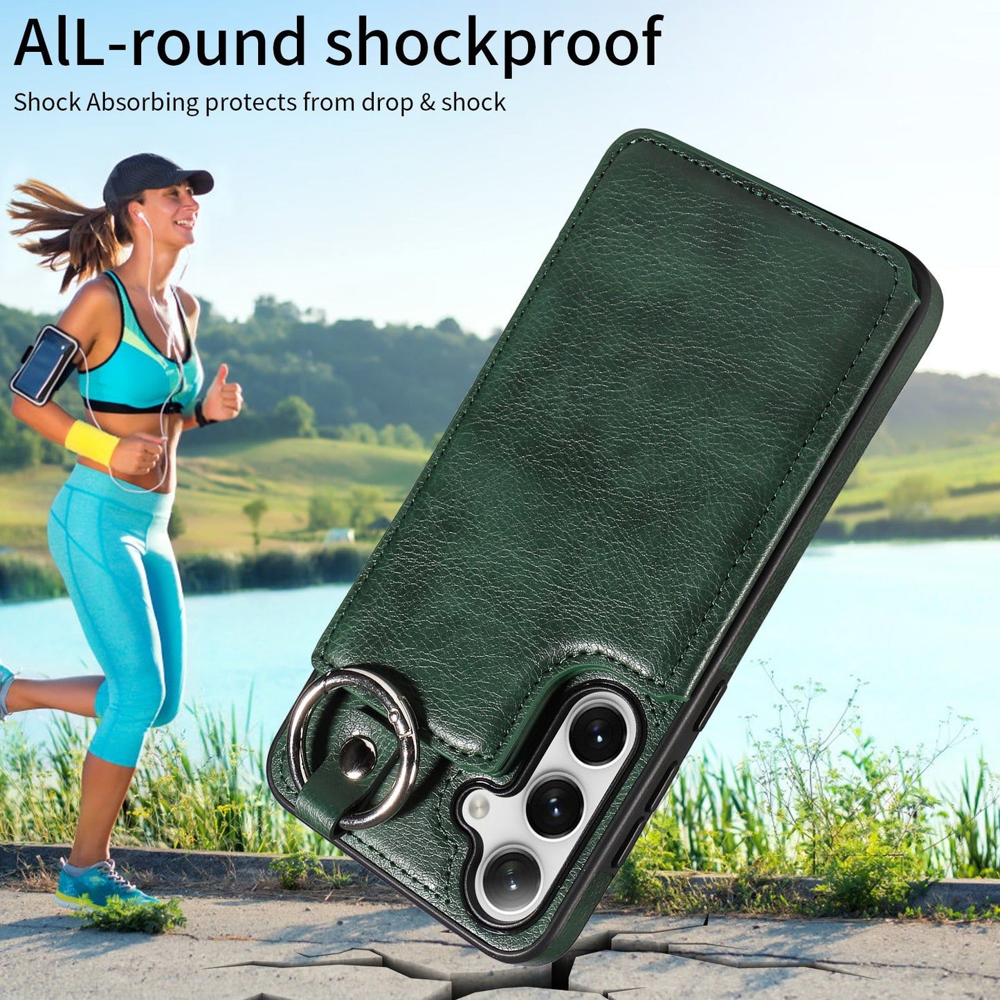 003 For Samsung Galaxy S24 Case Litchi Texture PU Leather Phone Cover with Ring Buckle - Green - UNIQKART