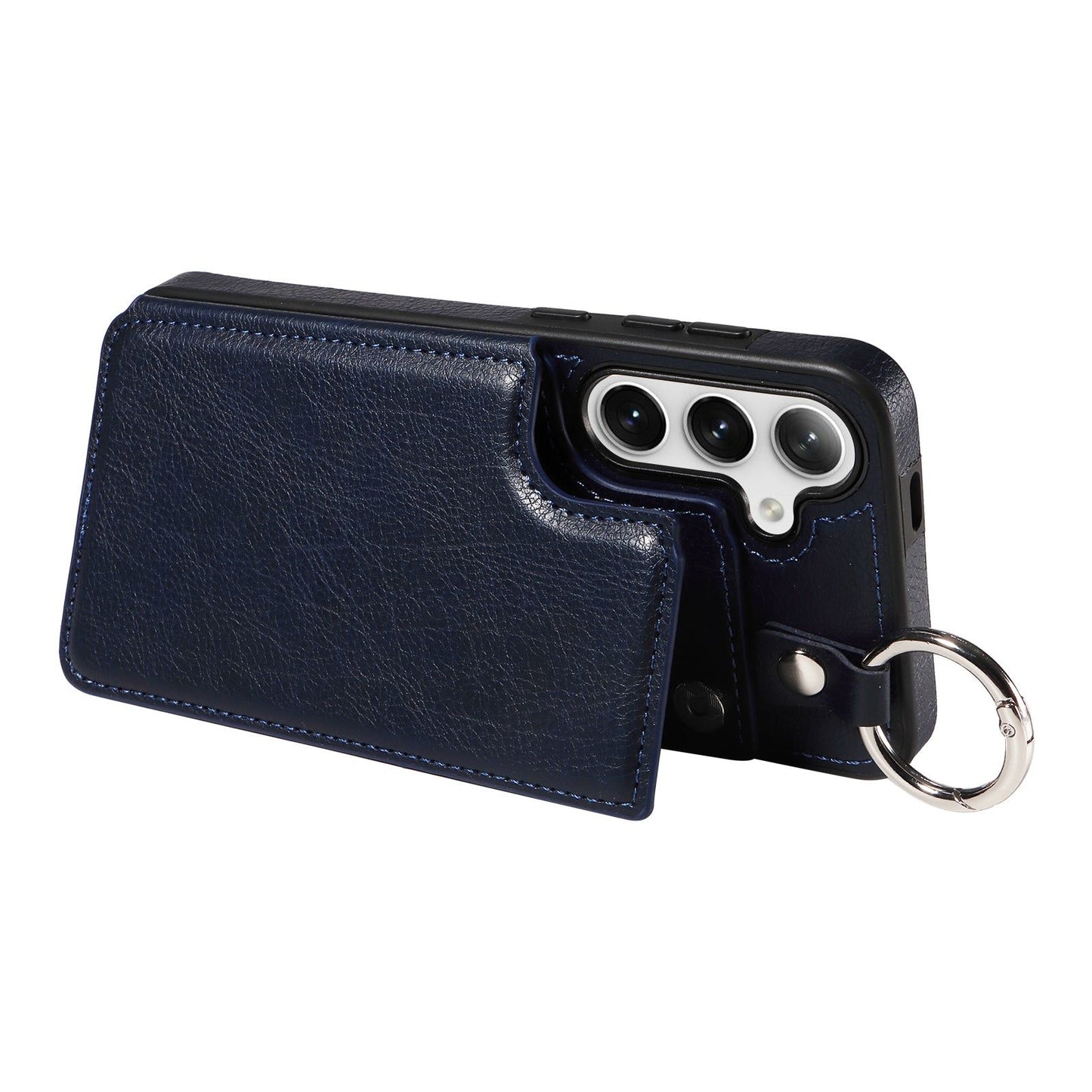 003 For Samsung Galaxy S24 Case Litchi Texture PU Leather Phone Cover with Ring Buckle - Navy Blue - UNIQKART