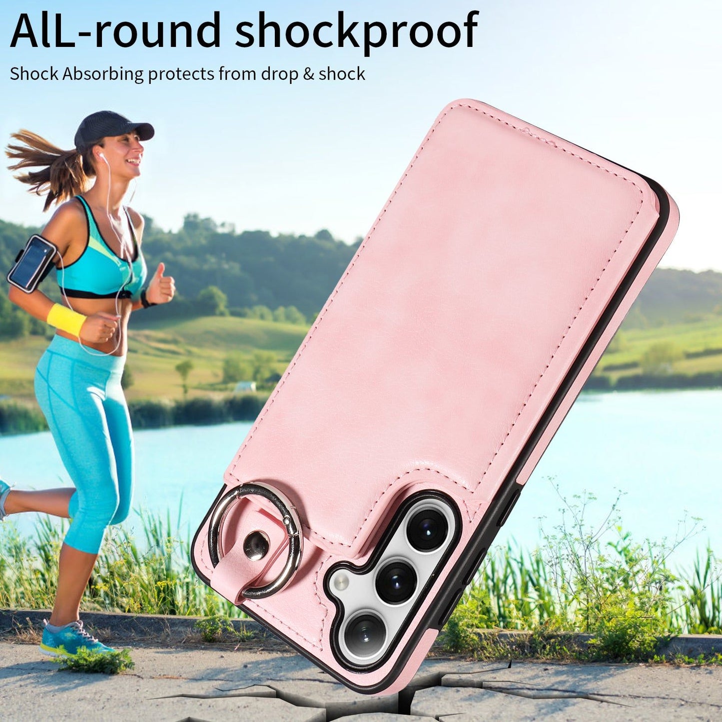 003 For Samsung Galaxy S24 Case Litchi Texture PU Leather Phone Cover with Ring Buckle - Pink - UNIQKART