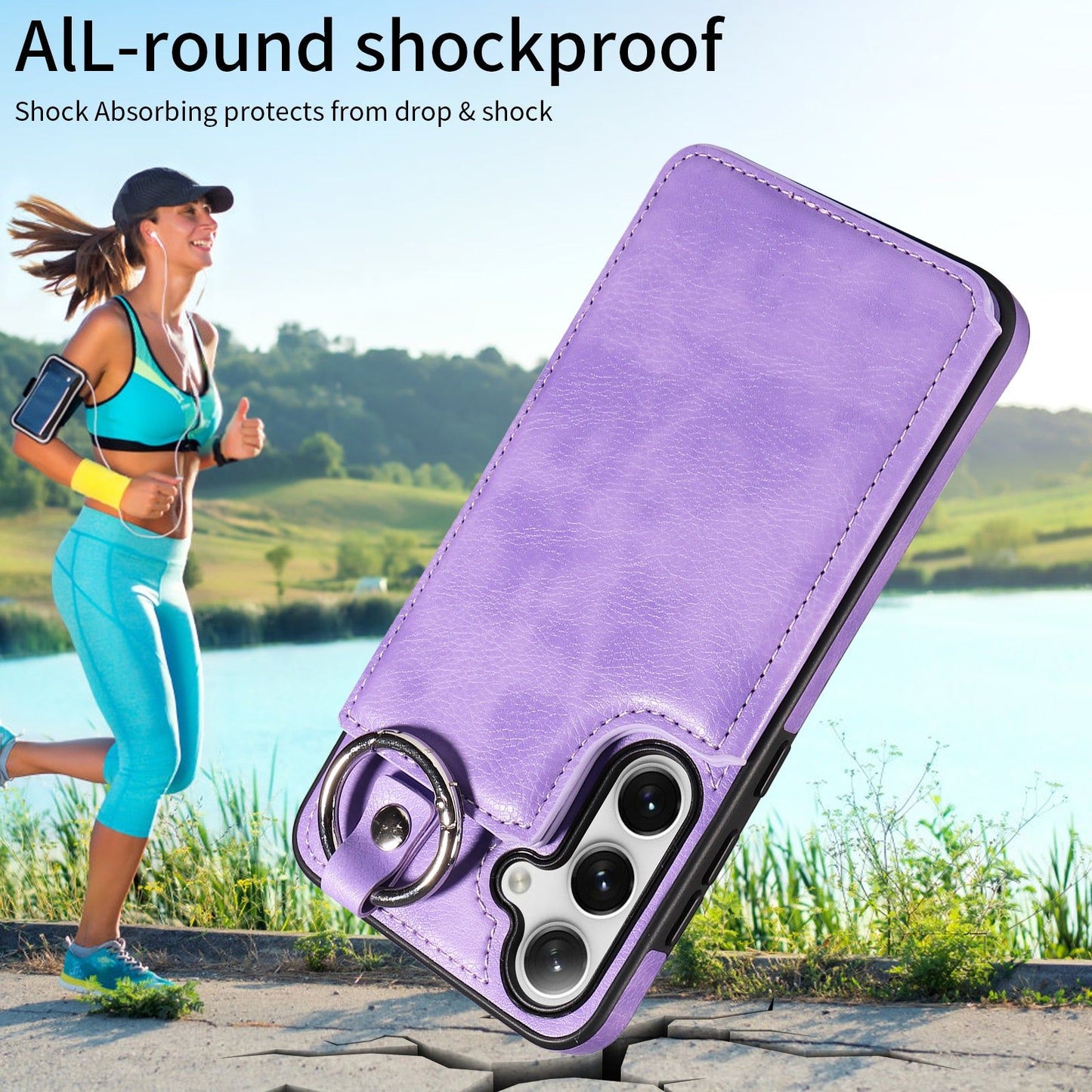 003 For Samsung Galaxy S24 Case Litchi Texture PU Leather Phone Cover with Ring Buckle - Purple - UNIQKART