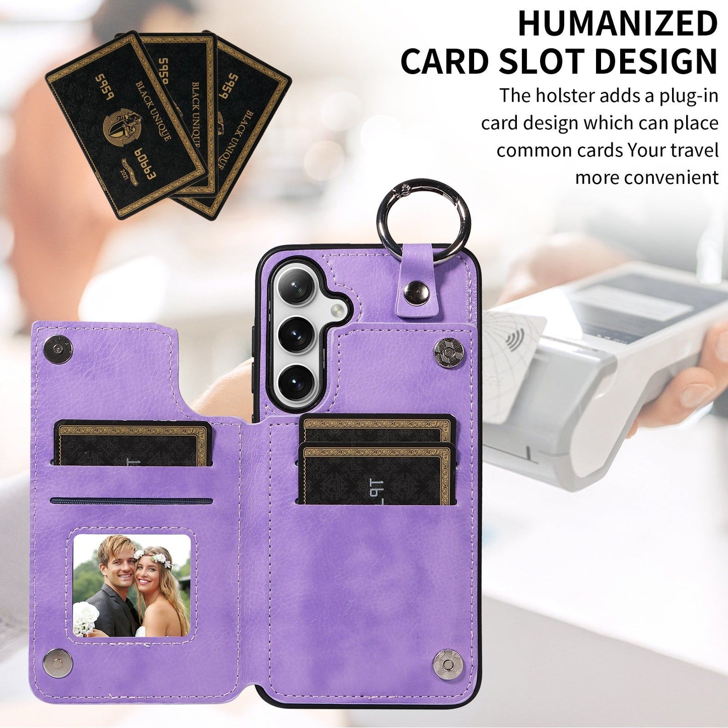 003 For Samsung Galaxy S24 Case Litchi Texture PU Leather Phone Cover with Ring Buckle - Purple - UNIQKART