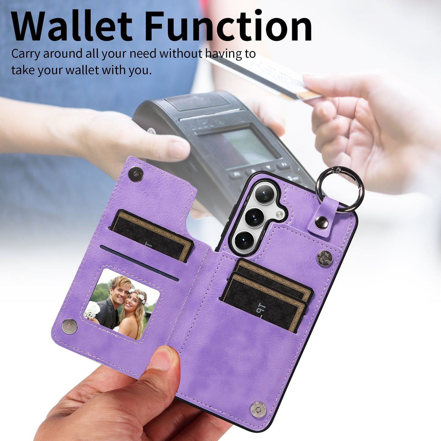 003 For Samsung Galaxy S24 Case Litchi Texture PU Leather Phone Cover with Ring Buckle - Purple - UNIQKART