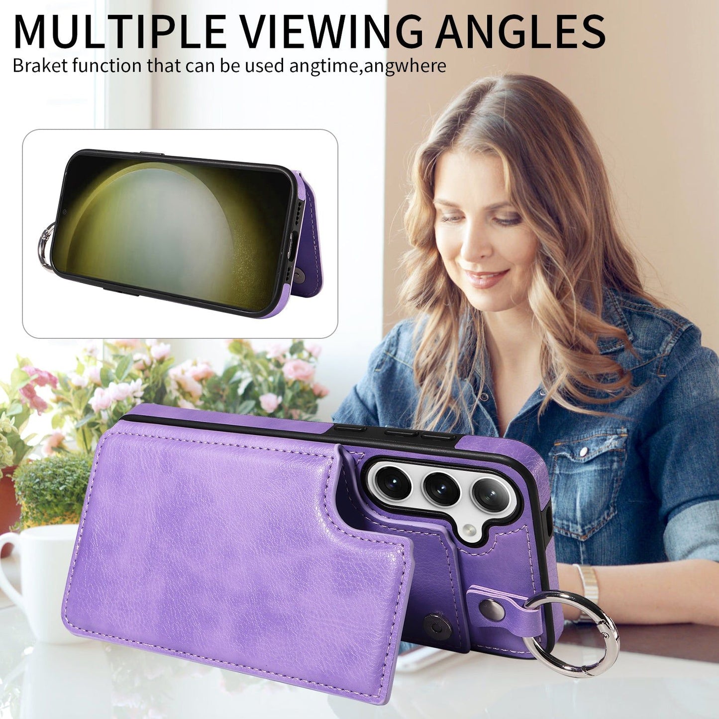 003 For Samsung Galaxy S24 Case Litchi Texture PU Leather Phone Cover with Ring Buckle - Purple - UNIQKART