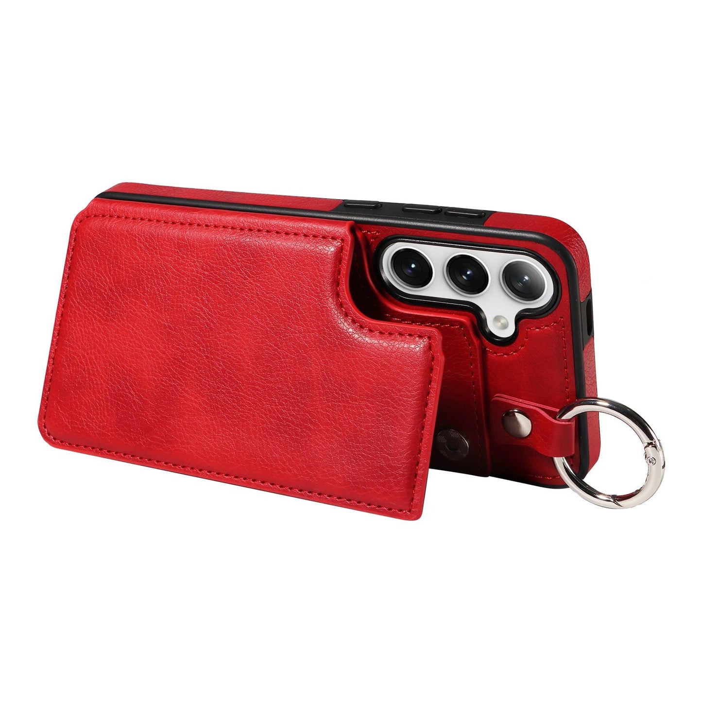 003 For Samsung Galaxy S24 Case Litchi Texture PU Leather Phone Cover with Ring Buckle - Red - UNIQKART
