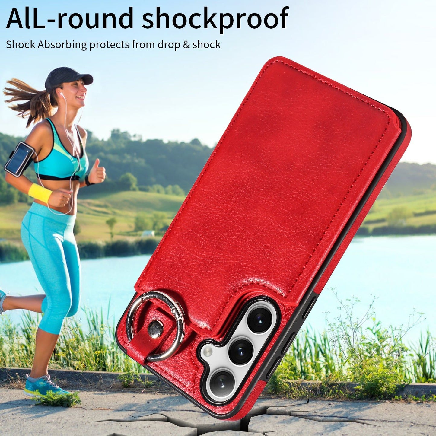 003 For Samsung Galaxy S24 Case Litchi Texture PU Leather Phone Cover with Ring Buckle - Red - UNIQKART