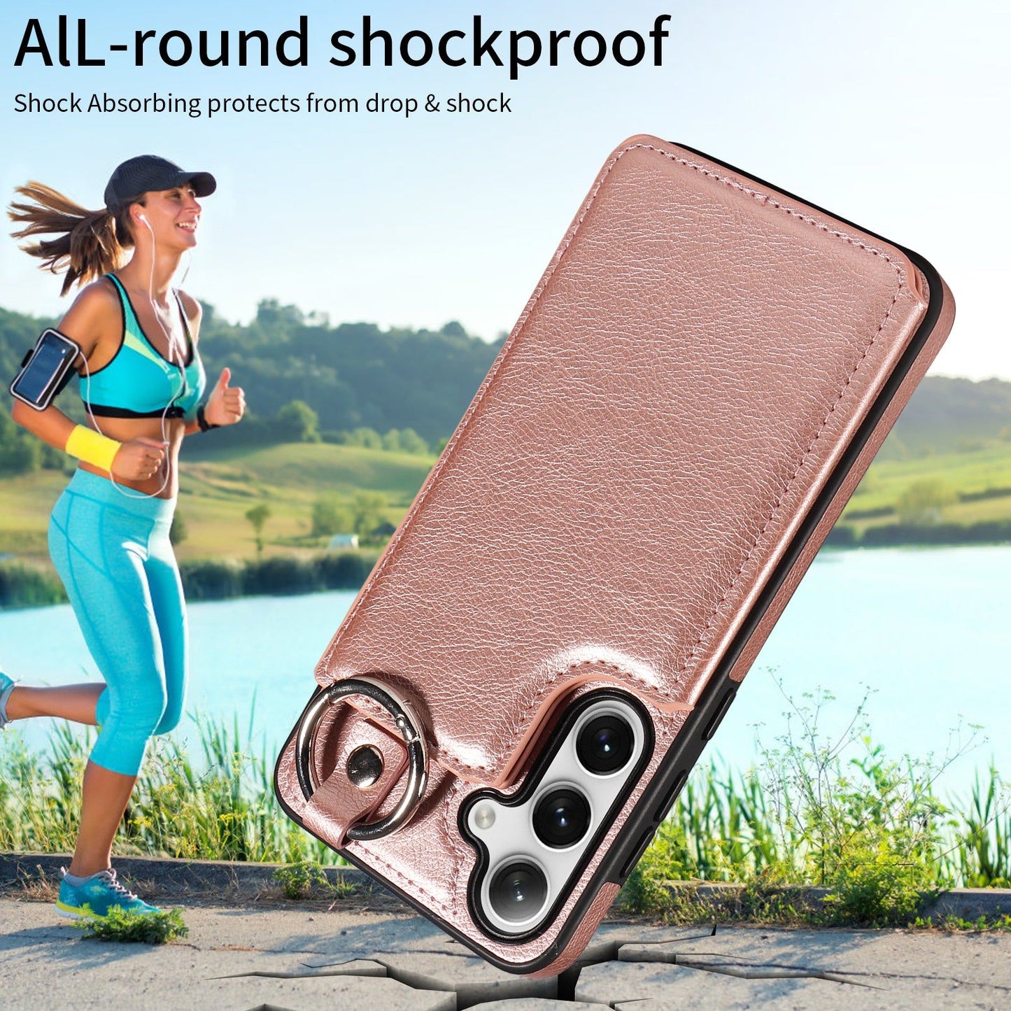 003 For Samsung Galaxy S24 Case Litchi Texture PU Leather Phone Cover with Ring Buckle - Rose Gold - UNIQKART