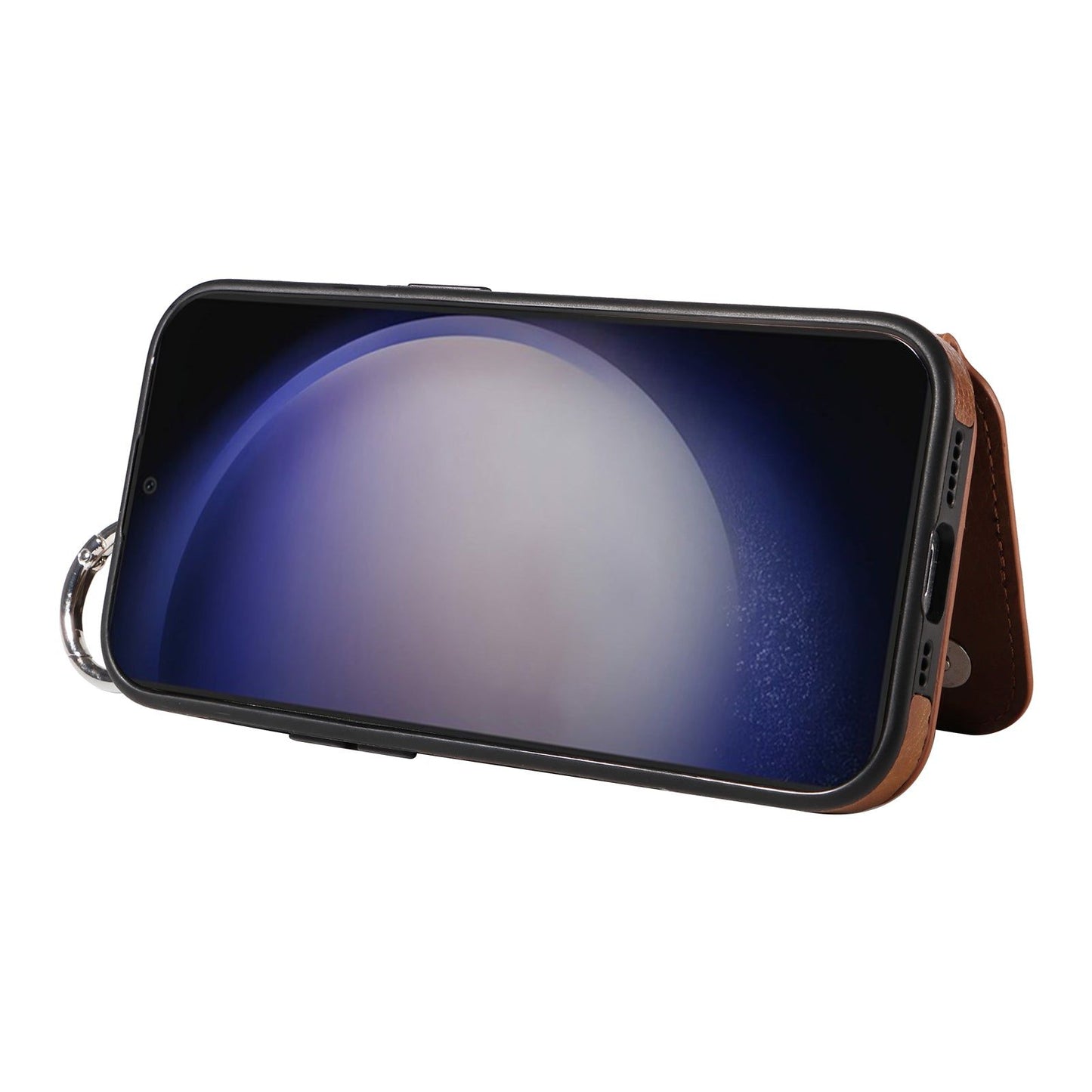 003 For Samsung Galaxy S24+ Magnetic Case Leather Litchi Texture Phone Shell with Hanging Ring - Brown - UNIQKART