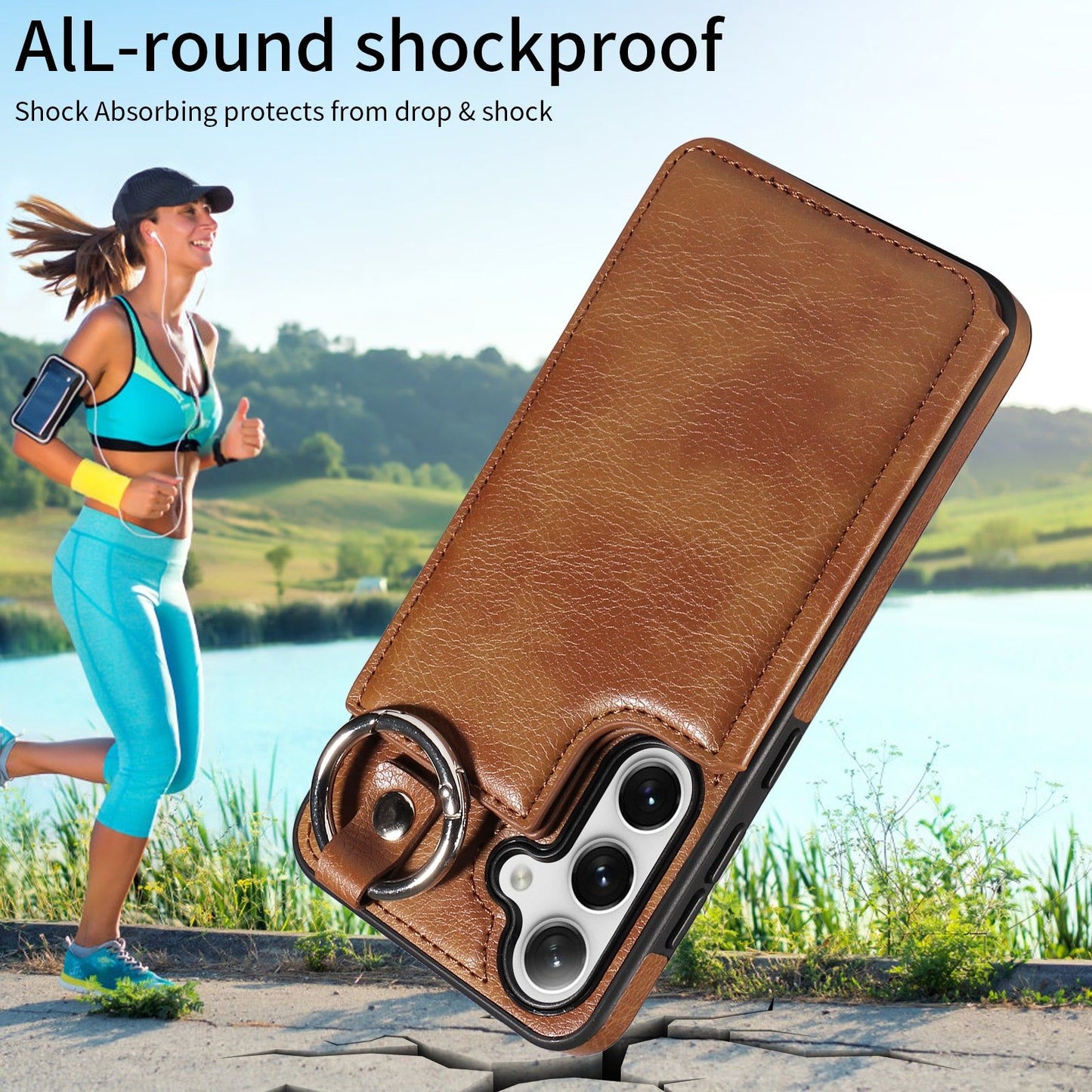 003 For Samsung Galaxy S24+ Magnetic Case Leather Litchi Texture Phone Shell with Hanging Ring - Brown - UNIQKART