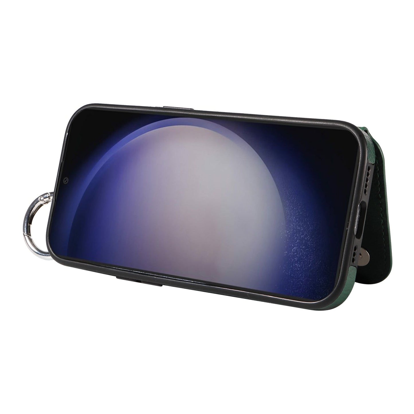 003 For Samsung Galaxy S24+ Magnetic Case Leather Litchi Texture Phone Shell with Hanging Ring - Green - UNIQKART