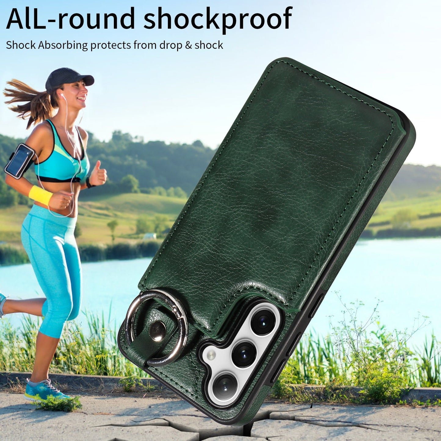 003 For Samsung Galaxy S24+ Magnetic Case Leather Litchi Texture Phone Shell with Hanging Ring - Green - UNIQKART