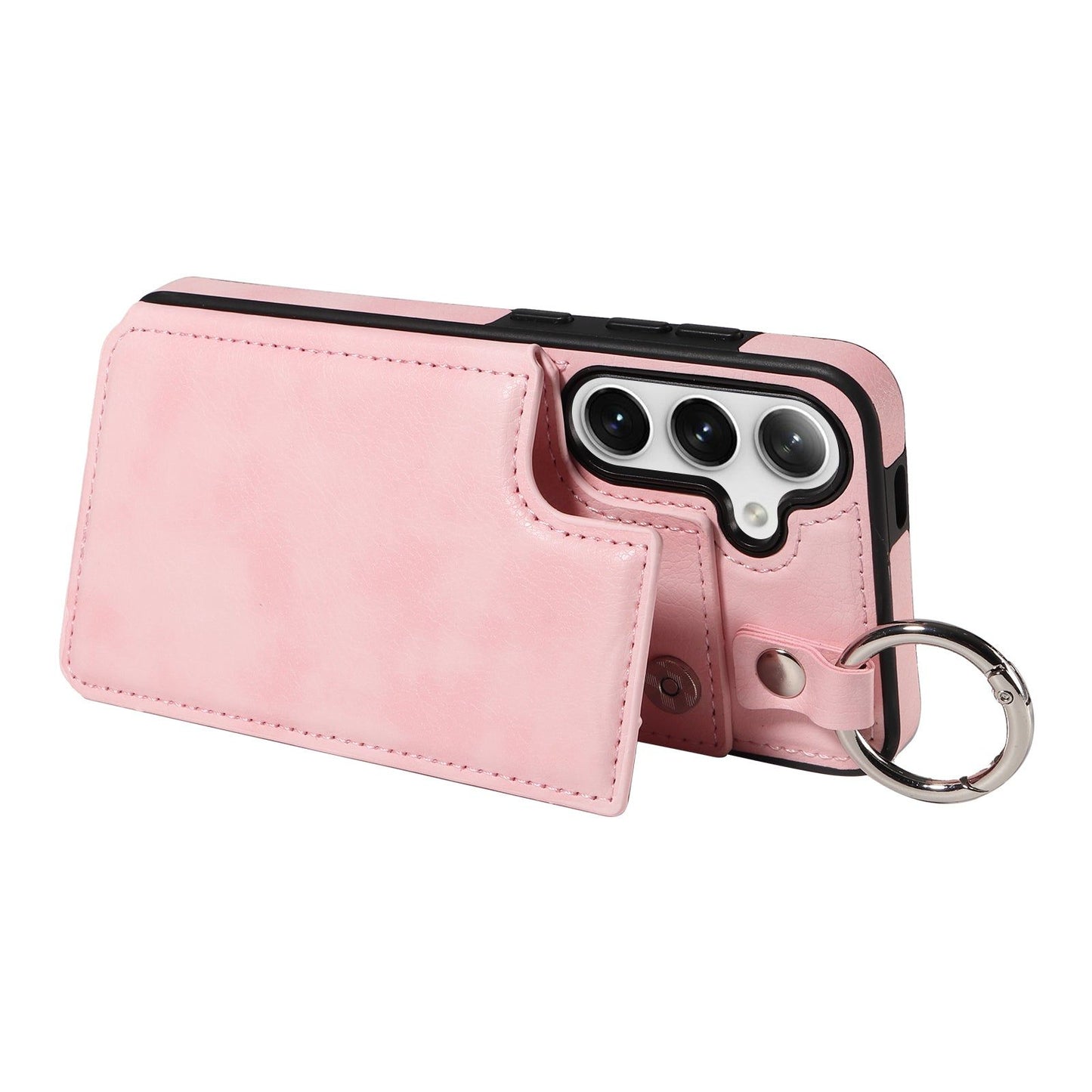 003 For Samsung Galaxy S24+ Magnetic Case Leather Litchi Texture Phone Shell with Hanging Ring - Pink - UNIQKART