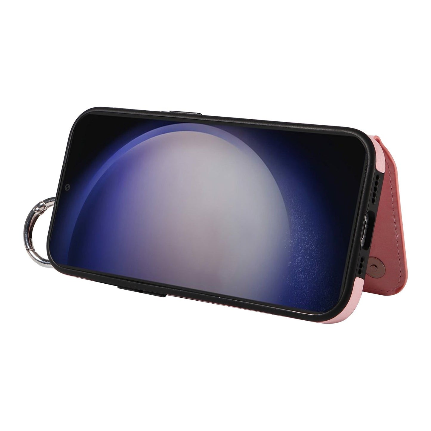 003 For Samsung Galaxy S24+ Magnetic Case Leather Litchi Texture Phone Shell with Hanging Ring - Pink - UNIQKART