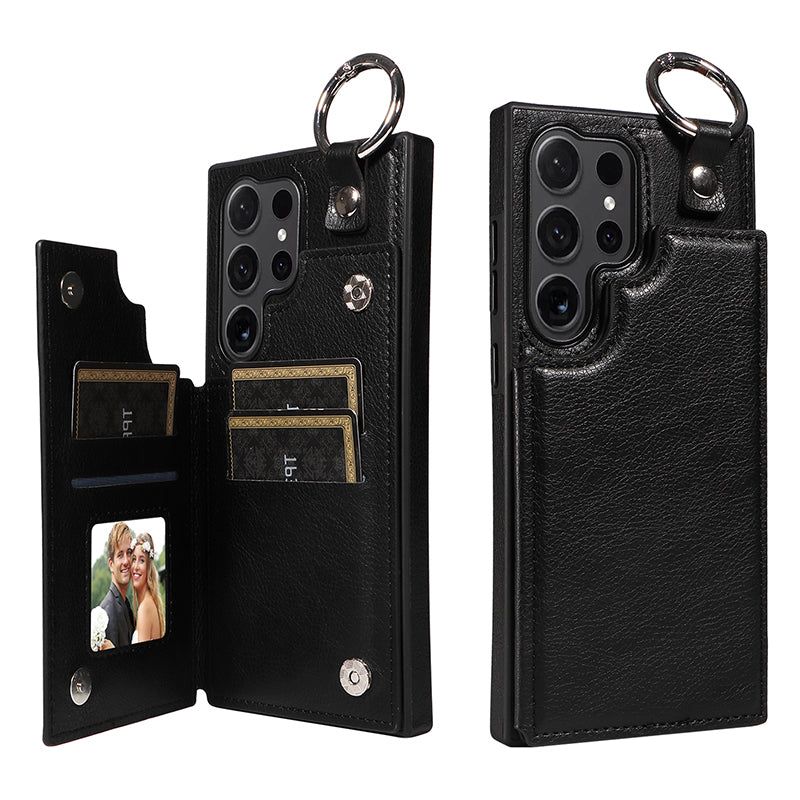 003 For Samsung Galaxy S24 Ultra Case Leather+TPU Phone Cover with Card Holder - Black - UNIQKART