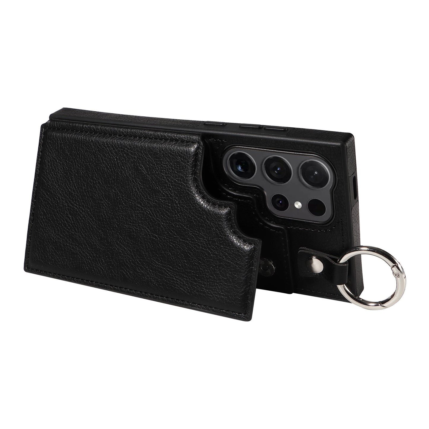 003 For Samsung Galaxy S24 Ultra Case Leather+TPU Phone Cover with Card Holder - Black - UNIQKART