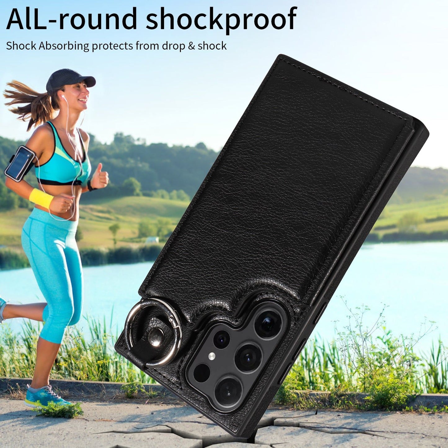 003 For Samsung Galaxy S24 Ultra Case Leather+TPU Phone Cover with Card Holder - Black - UNIQKART