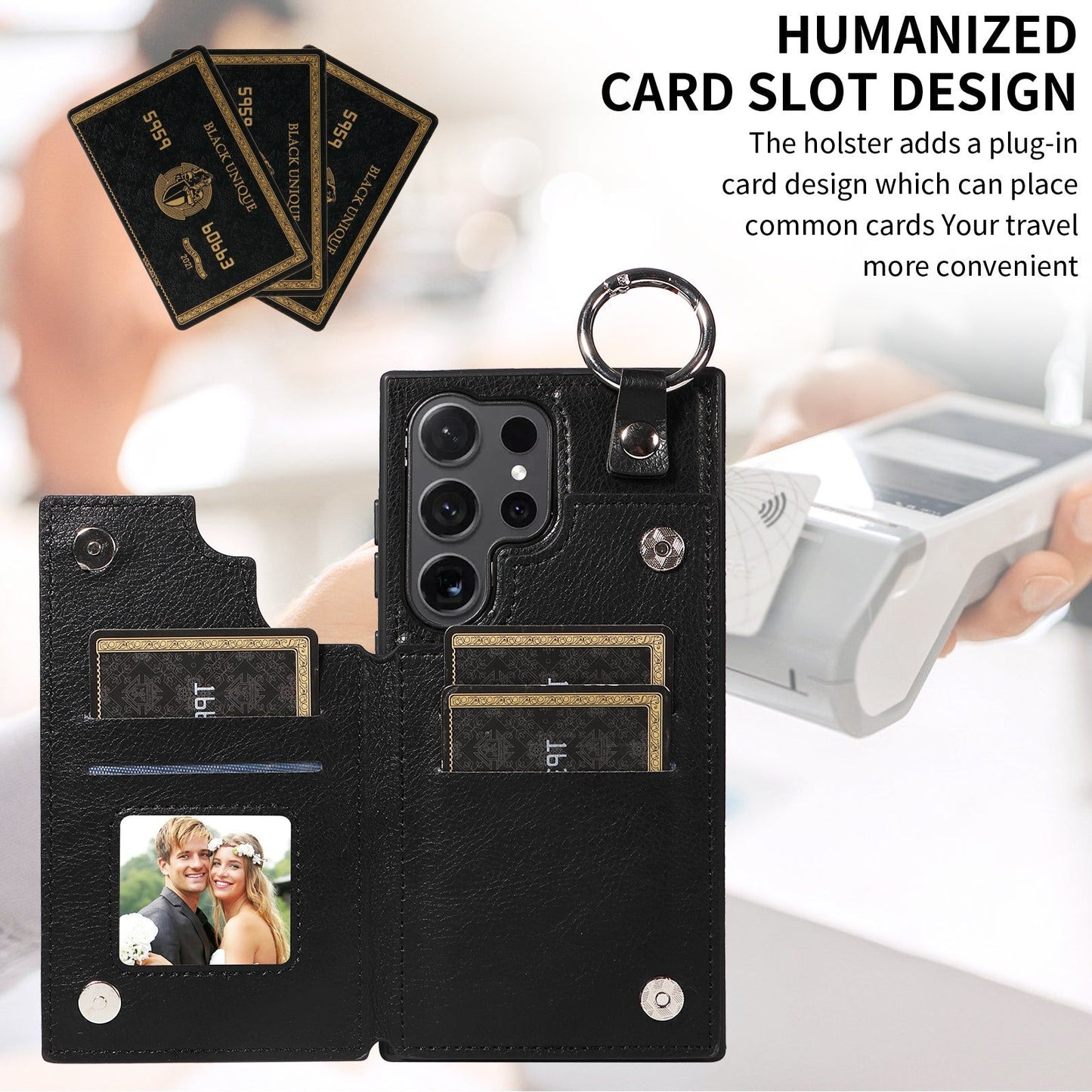 003 For Samsung Galaxy S24 Ultra Case Leather+TPU Phone Cover with Card Holder - Black - UNIQKART