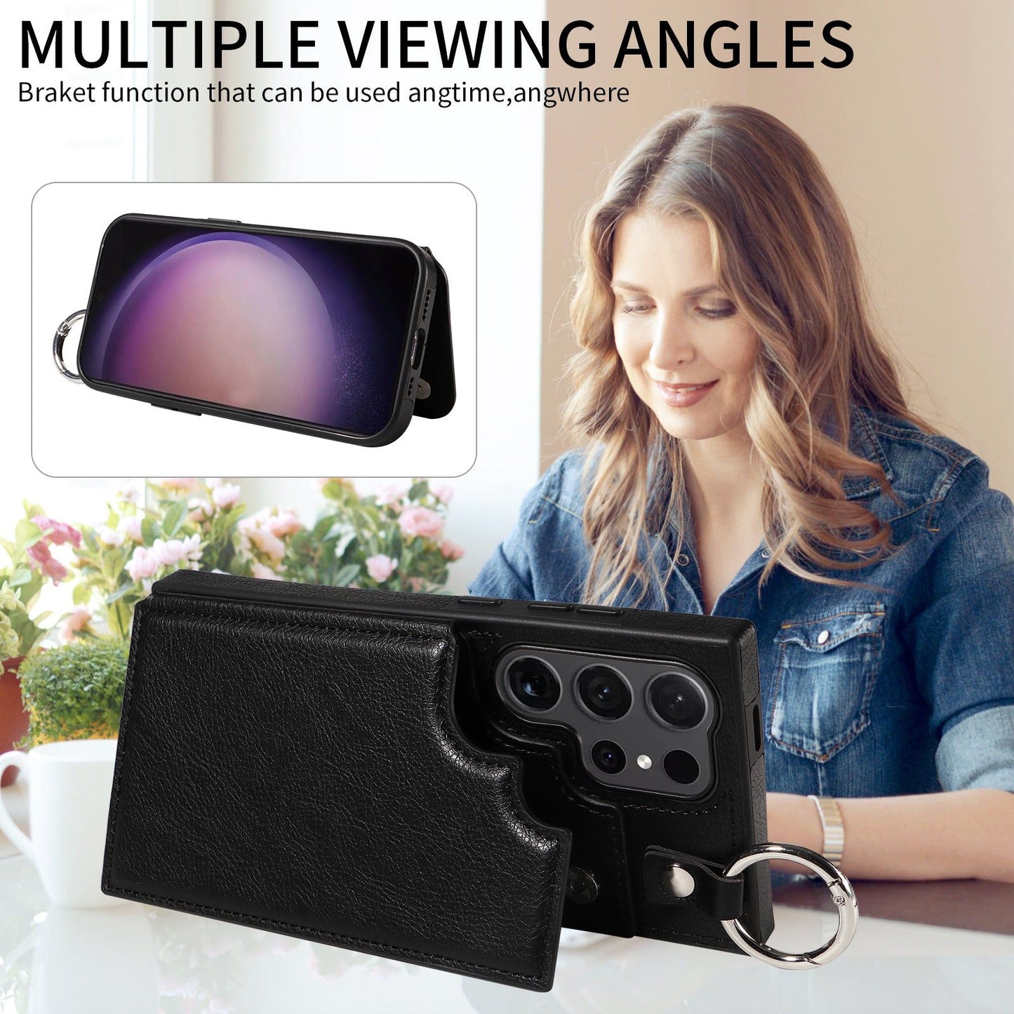 003 For Samsung Galaxy S24 Ultra Case Leather+TPU Phone Cover with Card Holder - Black - UNIQKART