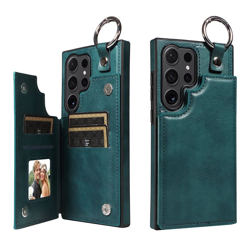003 For Samsung Galaxy S24 Ultra Case Leather+TPU Phone Cover with Card Holder - Blue Green - UNIQKART