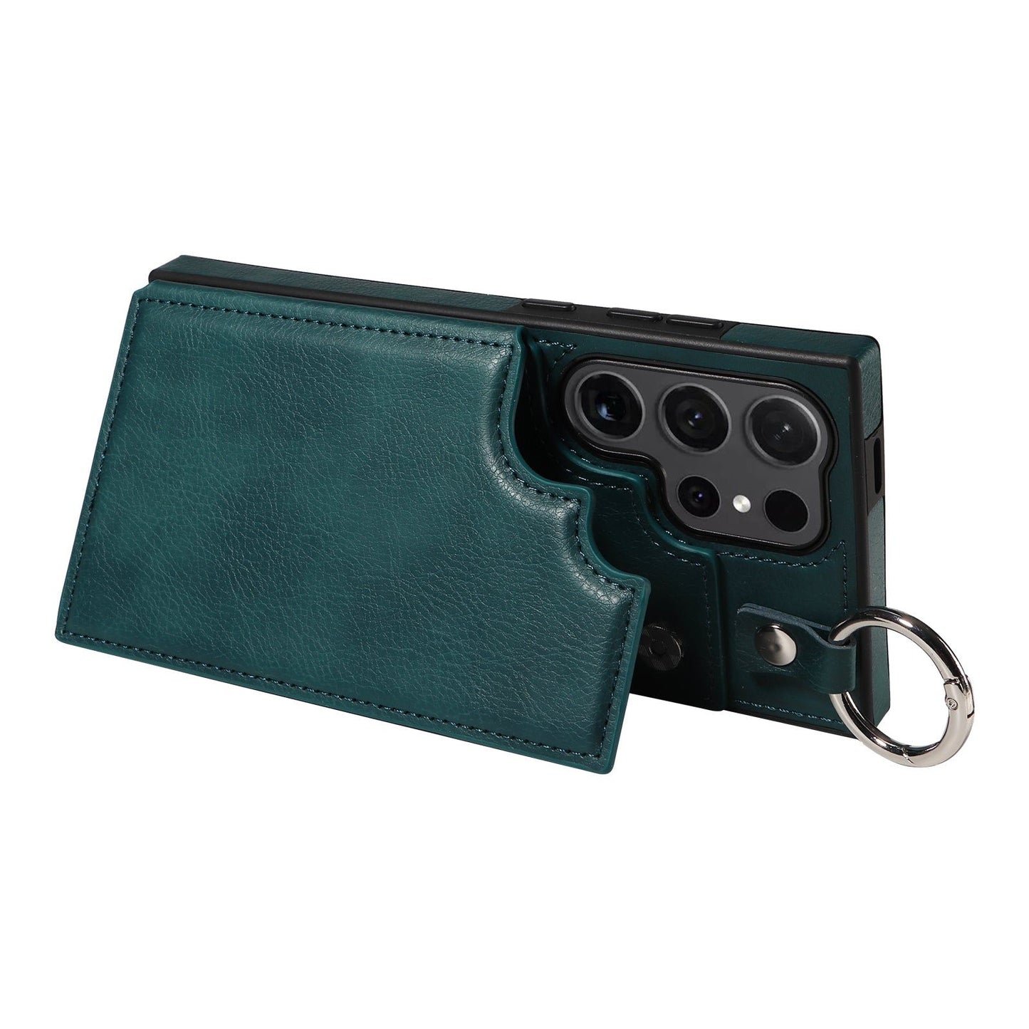 003 For Samsung Galaxy S24 Ultra Case Leather+TPU Phone Cover with Card Holder - Blue Green - UNIQKART