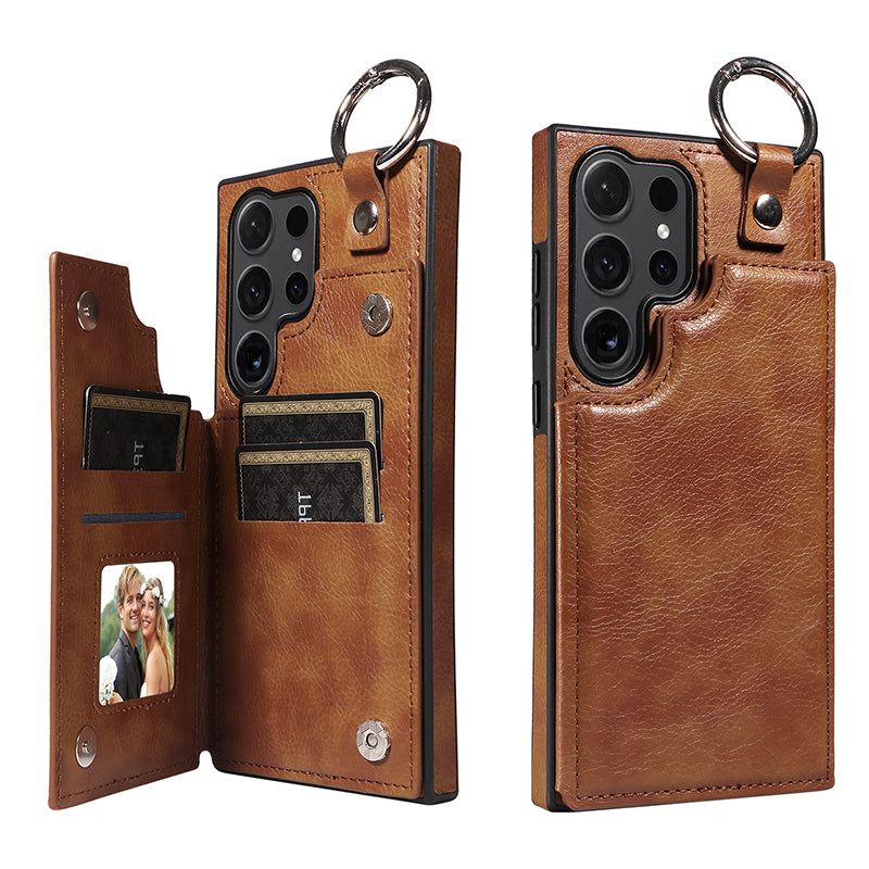 003 For Samsung Galaxy S24 Ultra Case Leather+TPU Phone Cover with Card Holder - Brown - UNIQKART