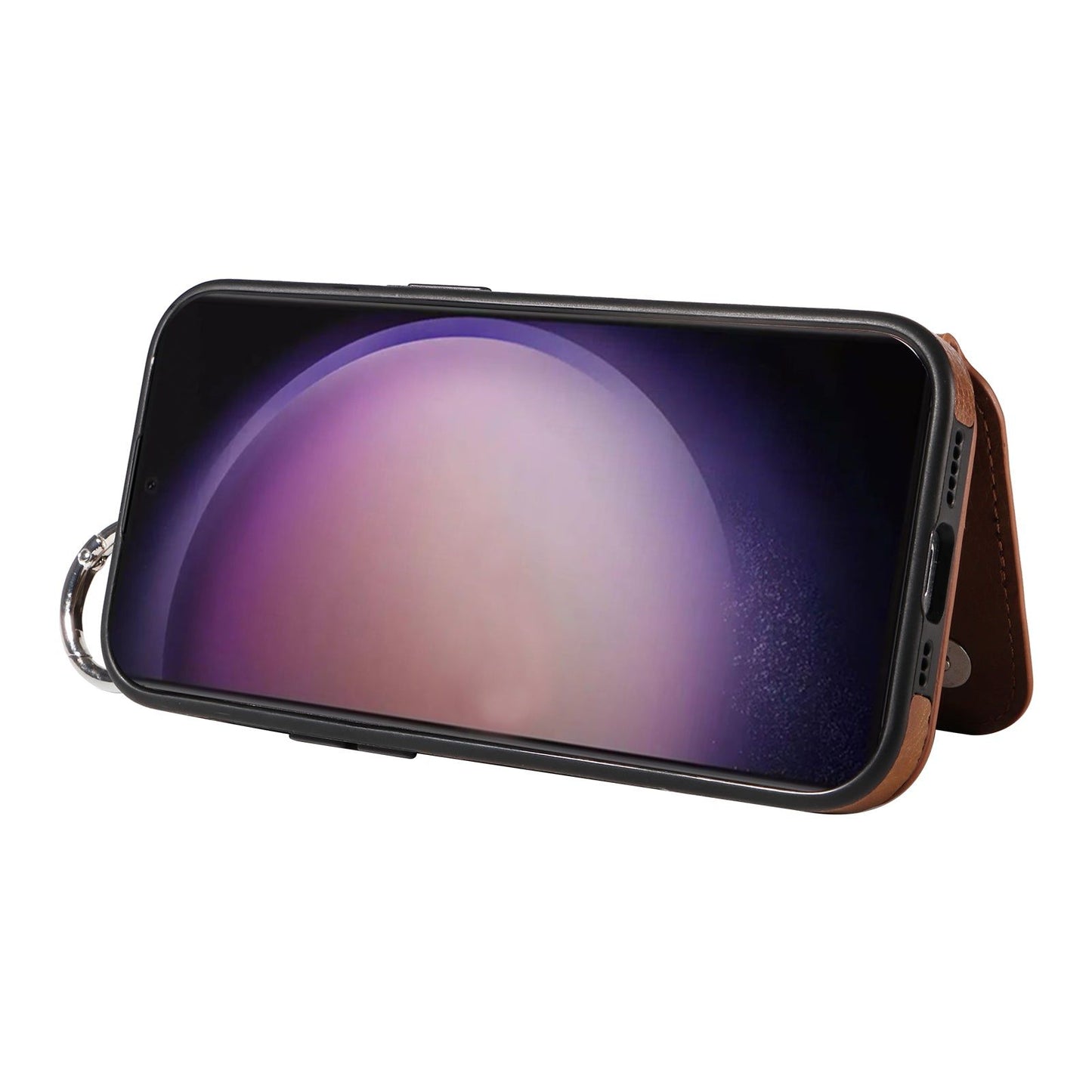 003 For Samsung Galaxy S24 Ultra Case Leather+TPU Phone Cover with Card Holder - Brown - UNIQKART