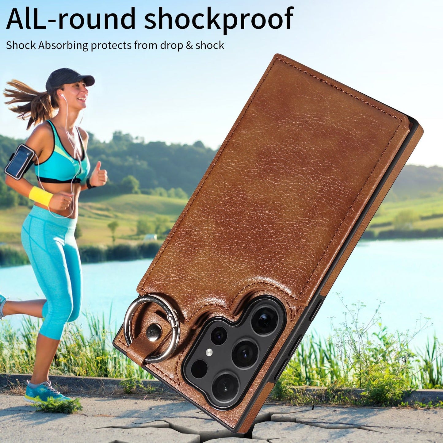 003 For Samsung Galaxy S24 Ultra Case Leather+TPU Phone Cover with Card Holder - Brown - UNIQKART