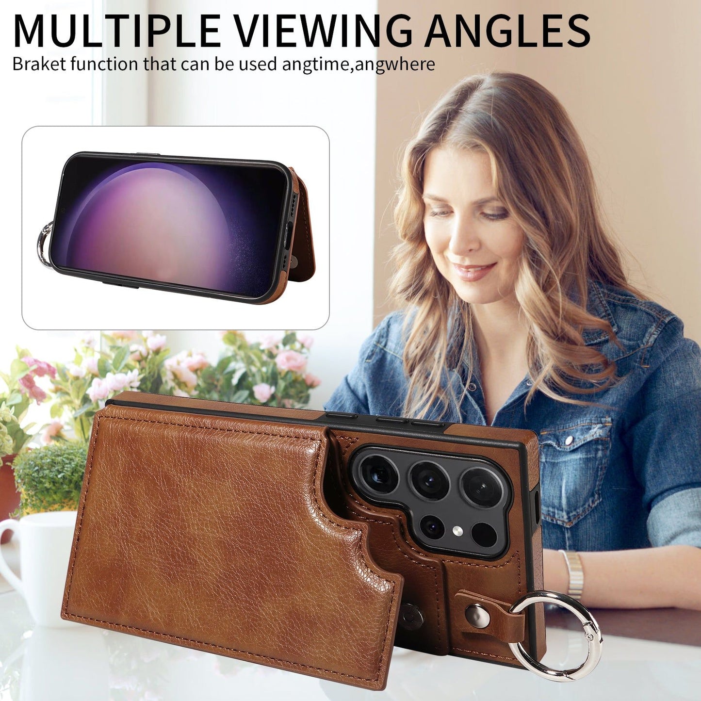 003 For Samsung Galaxy S24 Ultra Case Leather+TPU Phone Cover with Card Holder - Brown - UNIQKART