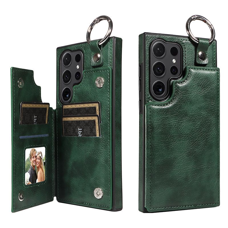 003 For Samsung Galaxy S24 Ultra Case Leather+TPU Phone Cover with Card Holder - Green - UNIQKART
