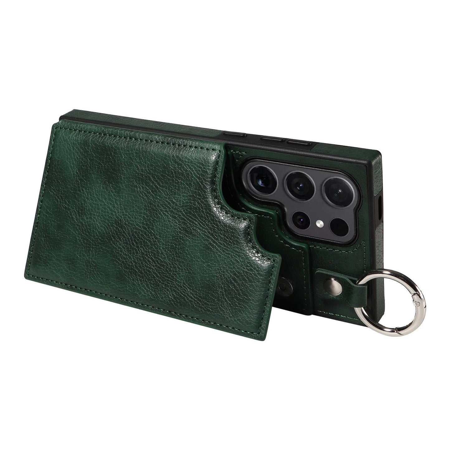 003 For Samsung Galaxy S24 Ultra Case Leather+TPU Phone Cover with Card Holder - Green - UNIQKART