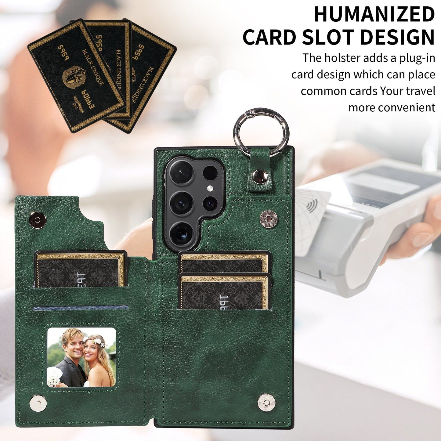 003 For Samsung Galaxy S24 Ultra Case Leather+TPU Phone Cover with Card Holder - Green - UNIQKART