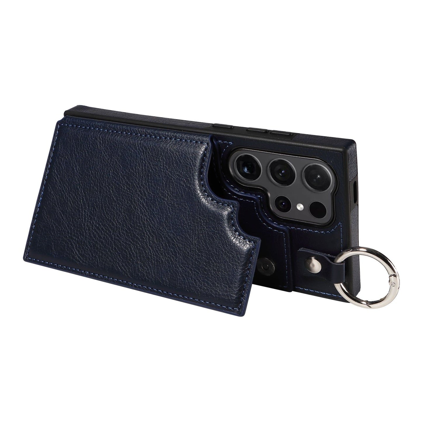 003 For Samsung Galaxy S24 Ultra Case Leather+TPU Phone Cover with Card Holder - Navy Blue - UNIQKART
