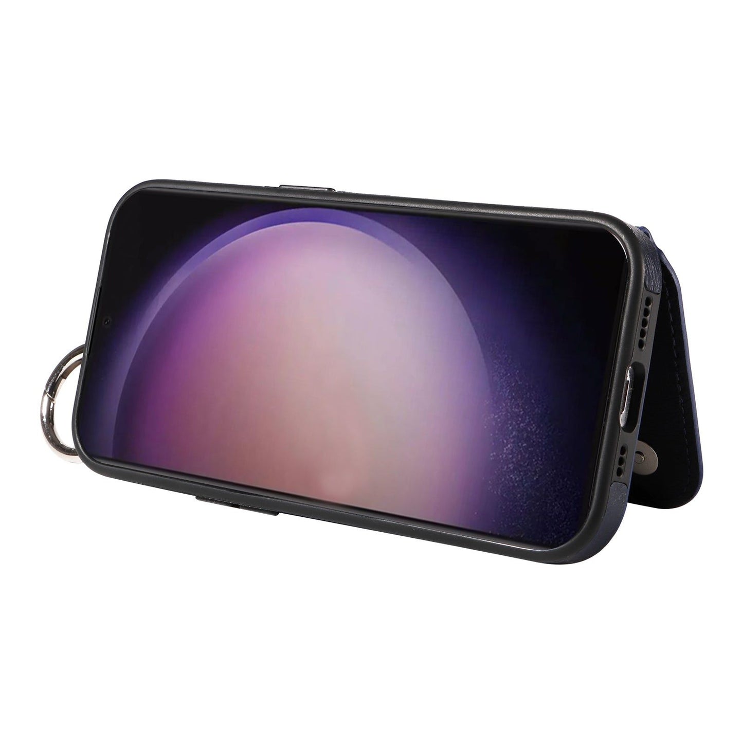 003 For Samsung Galaxy S24 Ultra Case Leather+TPU Phone Cover with Card Holder - Navy Blue - UNIQKART