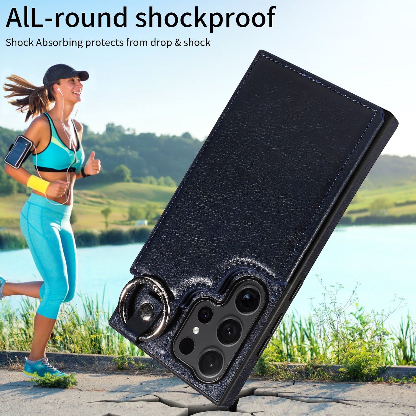 003 For Samsung Galaxy S24 Ultra Case Leather+TPU Phone Cover with Card Holder - Navy Blue - UNIQKART