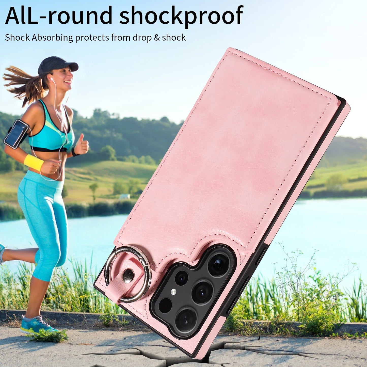 003 For Samsung Galaxy S24 Ultra Case Leather+TPU Phone Cover with Card Holder - Pink - UNIQKART