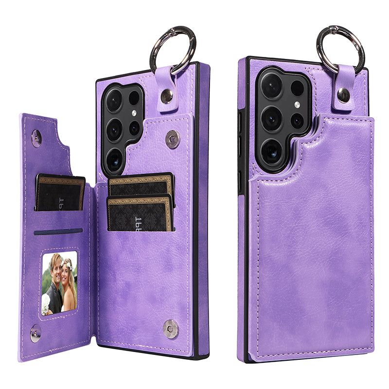 003 For Samsung Galaxy S24 Ultra Case Leather+TPU Phone Cover with Card Holder - Purple - UNIQKART