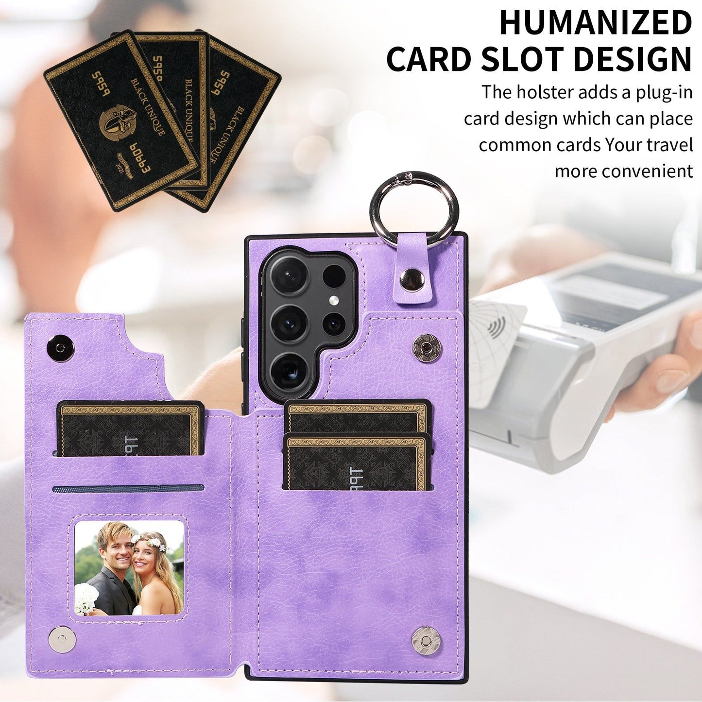 003 For Samsung Galaxy S24 Ultra Case Leather+TPU Phone Cover with Card Holder - Purple - UNIQKART