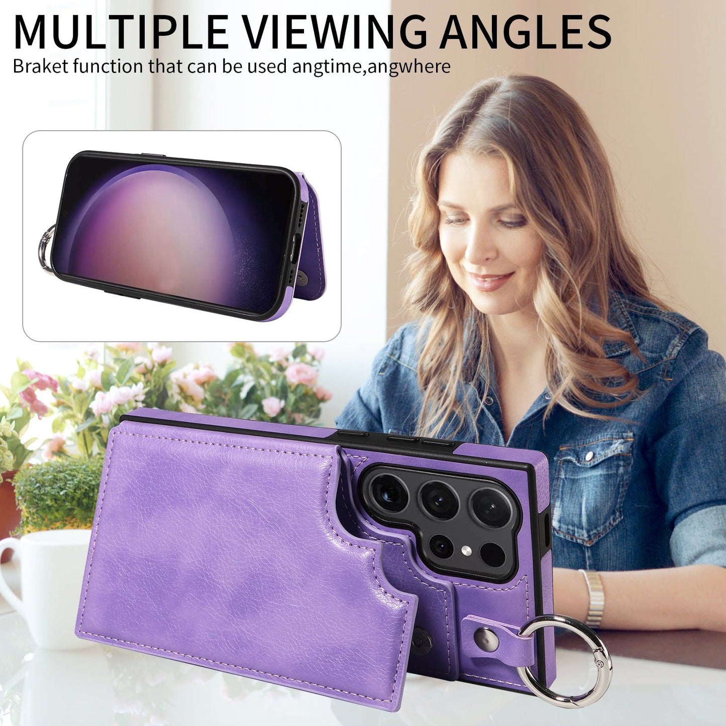 003 For Samsung Galaxy S24 Ultra Case Leather+TPU Phone Cover with Card Holder - Purple - UNIQKART